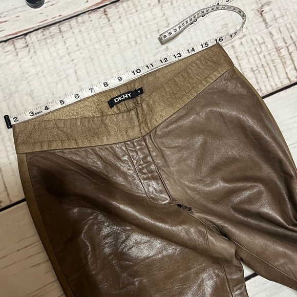 DKNY women’s 100% leather boot cut tuxedo trim pants size 6 Brown Vintage Y2K - Picture 14 of 16